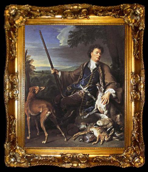 framed  Francois Desportes Portrait of the Artist in Hunting Dress, ta009-2